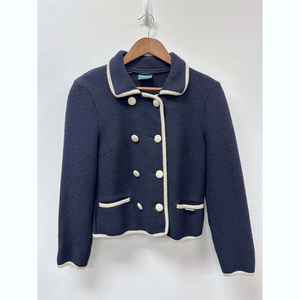 1980s-90s Geiger Boiled Wool Mod Piped Blazer Sweater Jacket Navy 34 - XS/S
